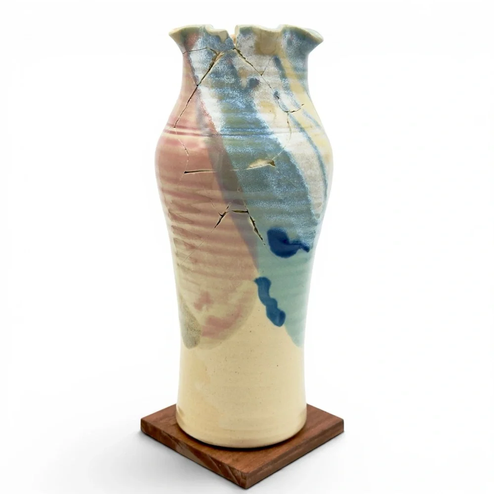 Kintsugi Vase 11” Hand Thrown Studio Pottery Gold Crack Art Personal Growth Gift